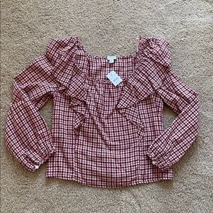 J Crew Ruffle Flannel Top